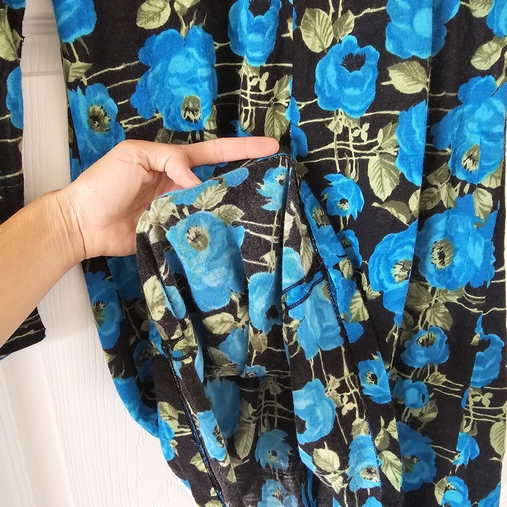1980s Vintage Marlet Gran Moda Minindress Midnight Blue Black Floral #96 - Picture 5 of 6
